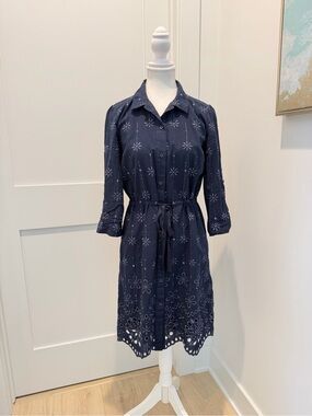 CB Established 1962 Embroidered Cotton blend lined button down dress lace Small